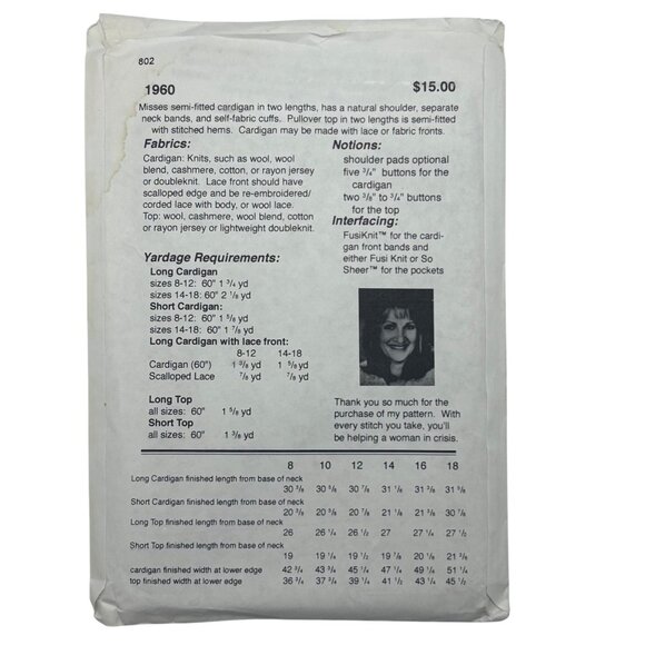 Vintage 1960 Sewing Pattern For Misses Semi-Fitted Cardigan Long & Short Styles - Picture 2 of 2